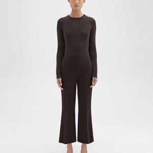 Theory Brown Stretch Cotton-Blend Cropped Kick Pant